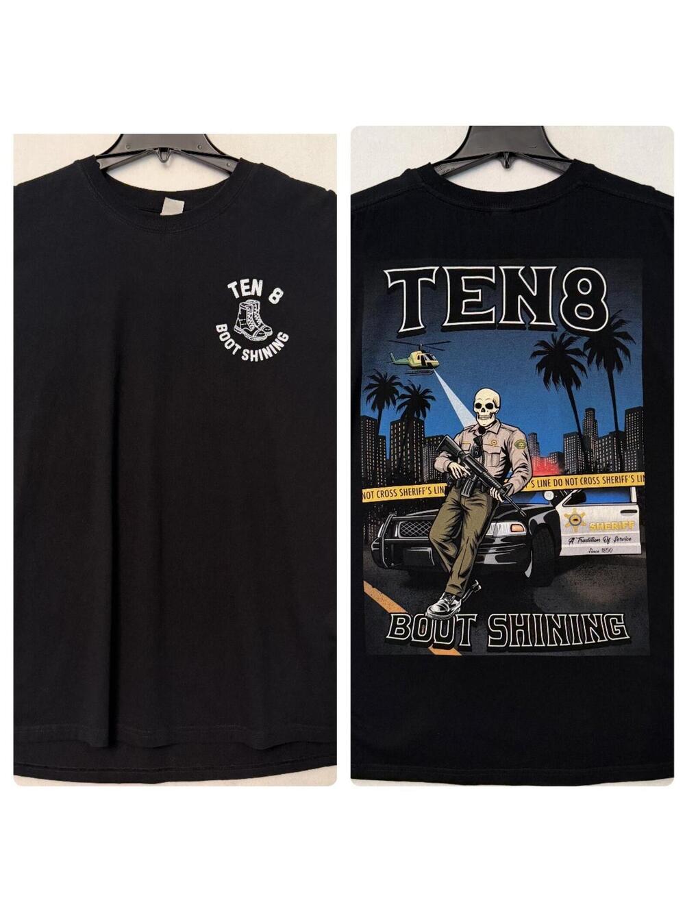 Ten 8 Boot Shining T-Shirt Size 2XL Black Sheriff Skeleton Los Angeles Tee